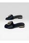 Satin Women's Slippers with Square Heel and Stone Buckle Detail - 4