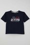 Boy's Shorts Set with Colorful Text Printed Shorts and Pockets, Ages 6-12, Navy Blue - 2
