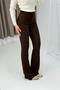 Women's Lycra Buttoned Slim Fit Spanish Flare Pants Brown