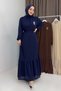 Women's Brooch Detailed Flexible Six-Ruffle Dress Navy Blue
