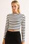 Women's Stripe Patterned Crop Blouse Black