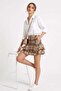Women's Plaid Design Chiffon Mini Skirt Beige