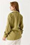 Women's Side Tie Shirt Collar Tunic Light Khaki - 4