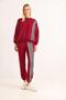 Women's striped embroidered three-thread tracksuit set in burgundy