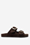 Men's Double-Strap Buckle Slippers Real Suede Leather Zy 4206 Suede Brown