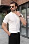 White Snap Closure Polo Collar Knitwear Men's T-Shirt E7493 - 2