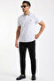 White Polo Collar Men's T-Shirt Regular Fit 100% Cotton with Striped Collar Detail - 2