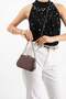 Polkia Brown Satin Fabric Polka Dot Patterned Chain Strap Clip Closure Clutch Bag - 2