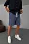 Men's Navy Blue Lightweight Casual Linen Muslin Shorts with Double Hem and Back Pockets - 2