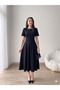 New Season Women's Short Sleeve Crew Neck Maxi Length Imported Crepe Dress