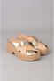 Seç 880016 genuine leather platform heel women's slipper (heel height: 7cm) beige-gold - 4