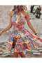 Women's Gimped Waist Halter Patterned Single Jersey Mini Dress - 6