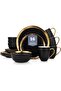 Stone Lain Florian Modern Porcelain 16 Piece Dinnerware Set, Plates and Bowls Set, Dish set for 4, Black And Golden Rim