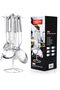 Stainless Steel Kitchen Tools 7-Piece Set, Silver, Multifunctional Stainless Steel Kitchenware with Holder Stand