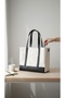 Crude Leather Detailed Canvas Hand and Shoulder Bag - 3