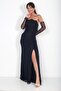 Women's Strapless Collar Lined Draped Side-Pocketed Lez Lace Long Dress - 2