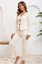 Women's Ecru Corded Fabric Stylish Pajama Set – Comfortable Home Wear Set with Bow Detail - 8