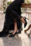 Stella Black Satin Lace Open Back Pointed Toe Thin Heeled Evening Dress Shoes - 2