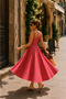 Red Gingham Pocket Detailed Square Neck Cotton A-Line Midi Dress - 8