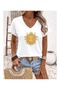 Women's V-Neck Sun Printed T-Shirt Oversize Loose Fit