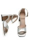 Women's Ankle Strap Elegant Single Strap Thick Heeled Silver Evening Dress Shoes, Wedding Dress Wedding Shoes - 6