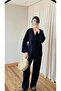 Navy Blue Belted Kimono Wide-Leg Pants Set - 4