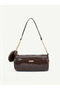 Wrinkled Textured Brown Shk327 Cylinder Bag, Wallet Charm, Zipper, Women's Hand, Arm and Shoulder Bag