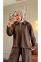 6490 - Stylish Comfortable Knitted Modal Fabric Casual Zipper Shirt Collar Women's Set - 4