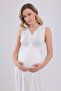 Ecru Lace Design Strappy Cotton Maternity Nightgown - 5