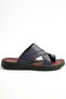 Men's Genuine Leather Slippers with Toe Loop, Cross Straps, Soft Sole, Navy Blue - 3