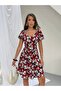 Women's Red-Multi Back Detailed Belted Mini Dress Nj133 - 6