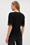 Loose T-Shirt with Lace on the Sleeves and Hem - 6