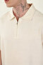 Linen Look 100% Cotton Comfortable Fit Drop Shoulder Zipper Closure Men's Polo Collar T-Shirt - 6