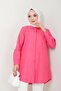 Women's Long Basic Fuchsia Polo Collar Hijab Shirt Dress - 6