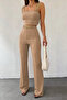 New Season Women's Chain Strap Crop Imported Crepe Blouse and Trousers Two-Piece Set - 4