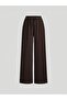 Brown Shawl Collar Short-Sleeved Crop Top and Wide-Leg Bottom Set - 4