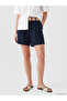 Navy Blue Regular Fit Belted Women's Pleated Shorts - 2