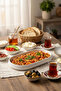 Acar Oval Line Detailed Porcelain Presentation and Serving Plate 13X20 cm 13 X 21 - 2