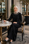 Women's Stone Embellished Crystal Fabric Long Hijab Black Dress - 4