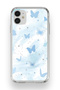 iPhone 11 Compatible Pastel Blue Butterfly Pattern Transparent Phone Case