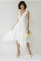 Women's White Lined Back Tie Detailed Double Breasted Collar Asymmetrical Cut Midi Dress 393 60286372 - 4