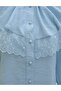 Hakim Collar, Elastic Sleeves, Lace Detail, Buttoned Modal Blouse - Baby Blue - 7