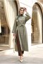 Hakim Collar Deep Slit Belted Long Modal Tunic - Green