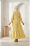 Aerobin Fabric Buttoned Layered Hijab Dress 4124-09 Yellow - 5