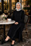Women's Pearl Embellished Black Tunic-Pants Two-Piece Set - 5