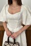Ecru Balloon Sleeve Lace Brode Dress - 4