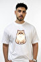Fluffy Cat Design Printed Oversize White T-Shirt