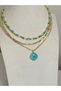 Steel Paperclip Chain Agate Stone Locket Necklace and Summer Trend Necklace Set Triple Necklace Set - 2