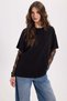 Women's Oversize Wide Cut 100% Cotton Lace Detailed Short Sleeve Crew Neck Black T-Shirt - 5