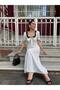 Square Neck Lace Detailed Bow Dress in White Color - 2